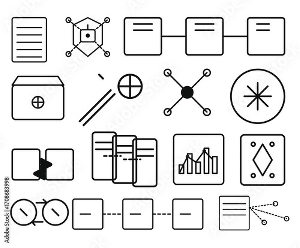 Fototapeta Business and Technology Line Icons Set Isolated on White Background