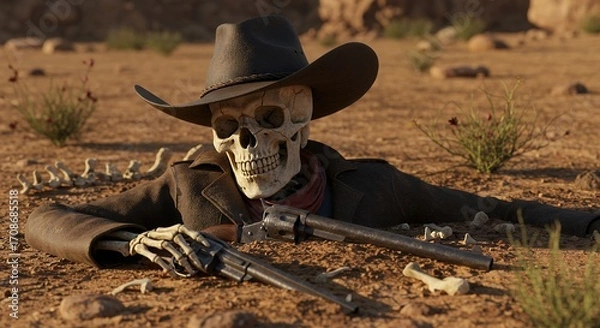 Fototapeta Skeleton cowboy in desert
