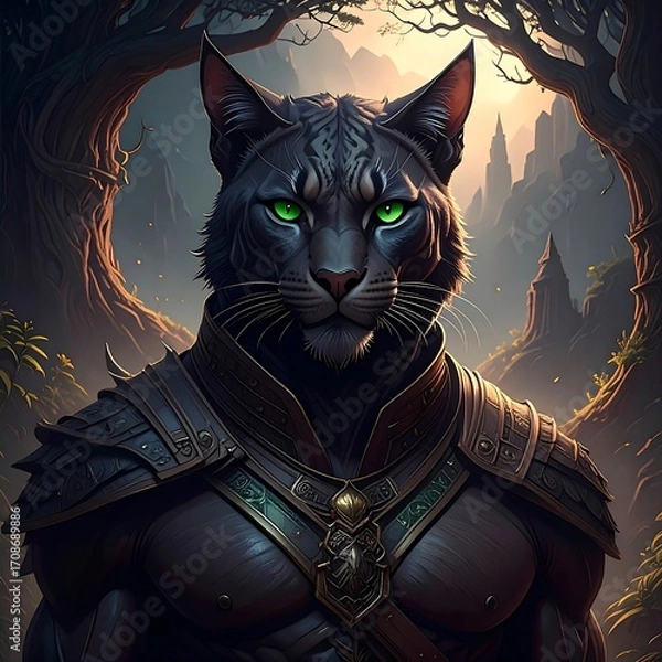 Obraz Anthropomorphic cat warrior portrait