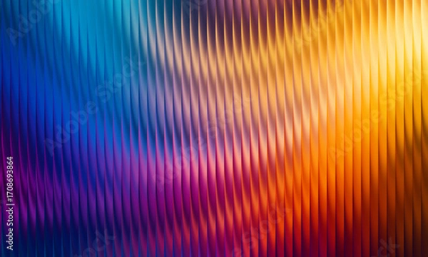 Fototapeta Abstract background with vertical ribbed texture and vibrant gradient of blue, purple, orange, and yellow