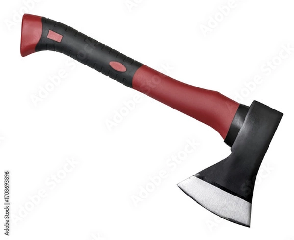 Obraz Sharp axe with red and black handle on transparent background
