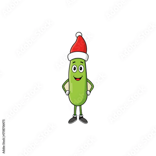 Fototapeta cartoon string bean on christmas hat art vector