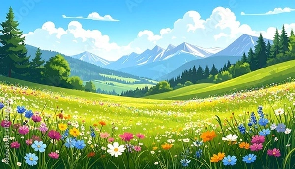 Obraz Colorful mountain meadow landscape