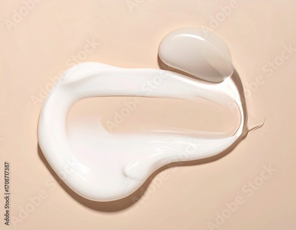 Obraz Swatches of liquid foundation and moisturizer on a beige background.