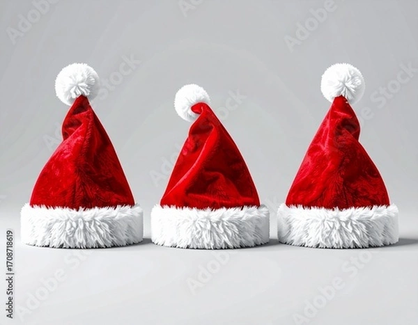 Obraz Three red Santa Claus hats in a row.