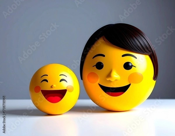 Obraz Two three dimensional yellow emoji faces smiling joyfully together.