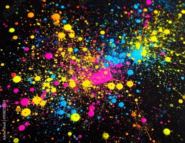 Obraz Vibrant colorful powder explosion against black background abstract art.