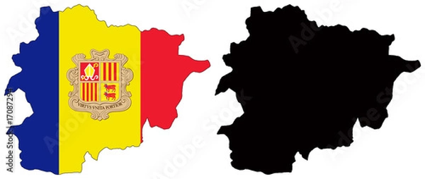 Fototapeta vector  map and flag of andorra