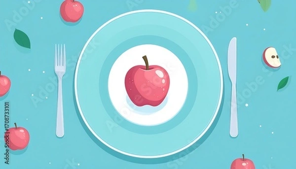 Fototapeta Flat lay of a plate of apples