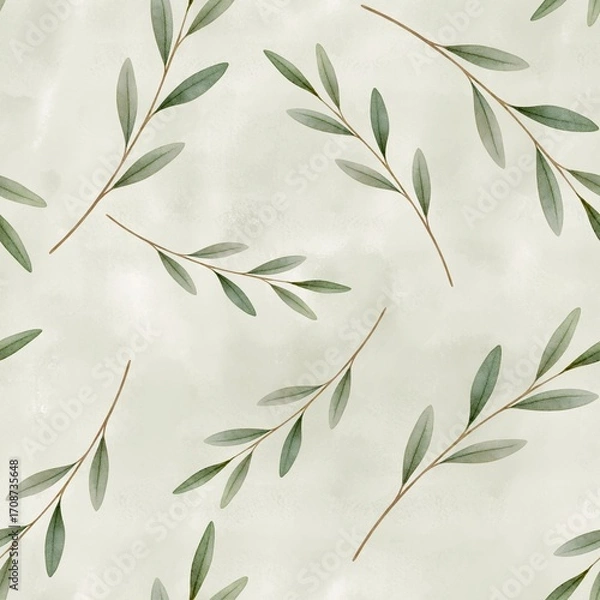 Fototapeta Watercolor olive branches seamless botanical pattern