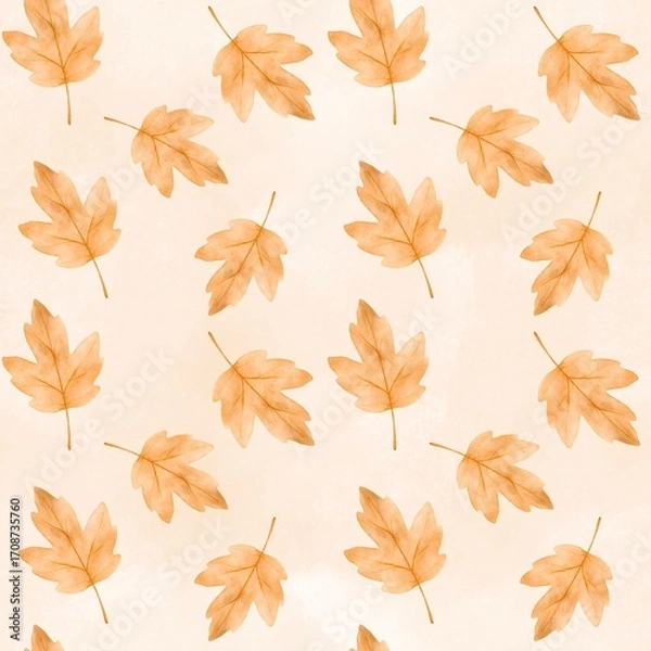 Fototapeta Watercolor maple leaves seamless autumn pattern on beige background