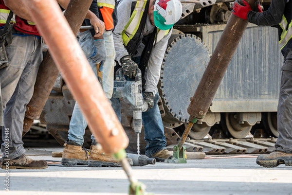 Fototapeta Tilt-Up Process on a Construction Site