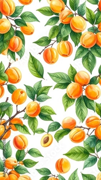 Obraz Apricot branches and leaves pattern