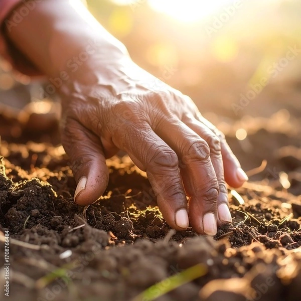 Obraz A hand gently tending the soil
