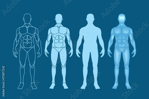 Fototapeta The male figure in the front. Set of vector images on a dark background.