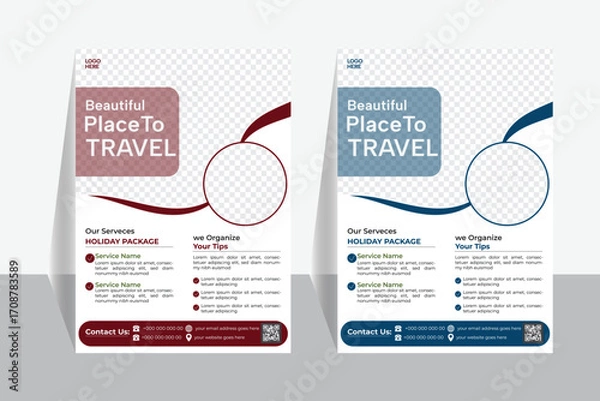 Fototapeta Travel poster or flyer template design . 