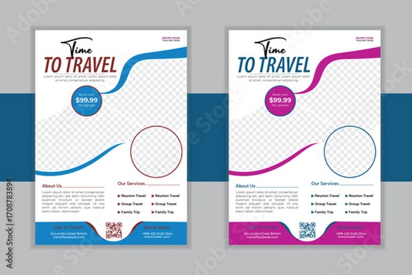 Fototapeta Travel poster or flyer template design . 