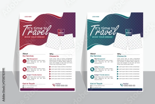 Fototapeta Travel poster or flyer template design . 