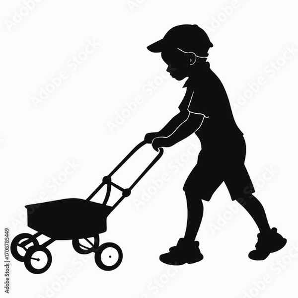 Obraz Boy pushing toy cart