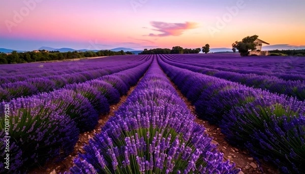 Obraz Serene Sunset over Lavender Fields in Provence, France