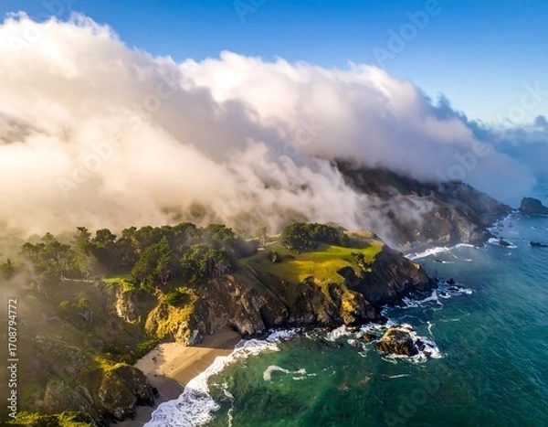 Obraz Coastal landscape with dramatic clouds