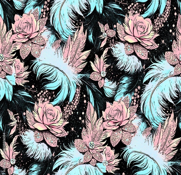 Fototapeta Abstract seamless pattern. abstract floral and geometric print pattern for textile design and fabrics.