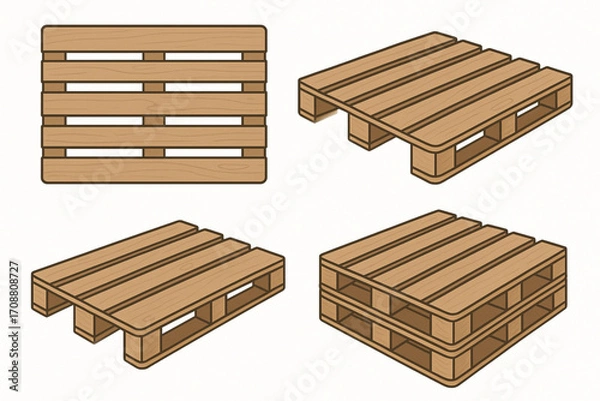 Fototapeta Wooden pallets vector illustration with Euro pallet set in multiple views and stacked design