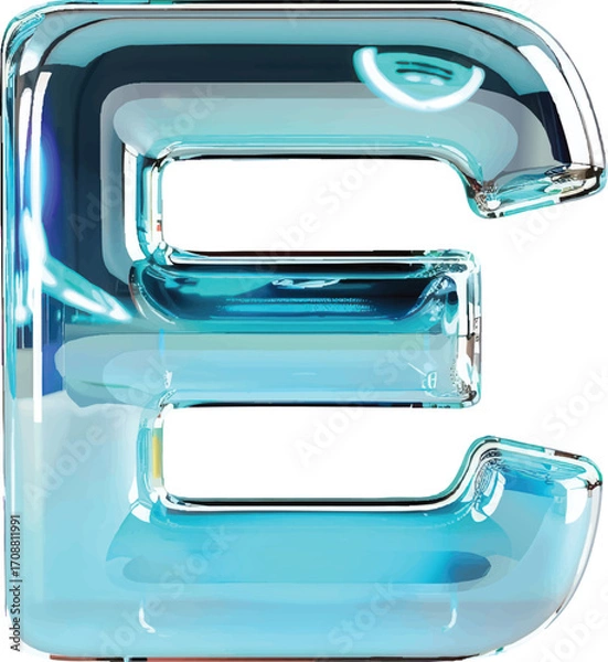 Obraz 3D Rendered Blue Glass Number Three with Reflective Surface numeral digit