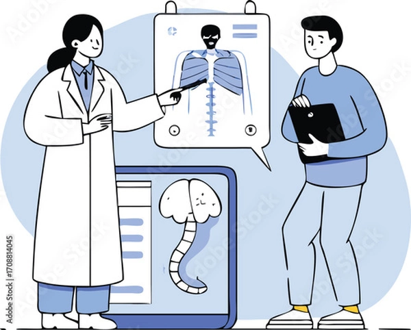 Fototapeta Flat Isometric Doctor Explaining X-Ray to Patient Illustration