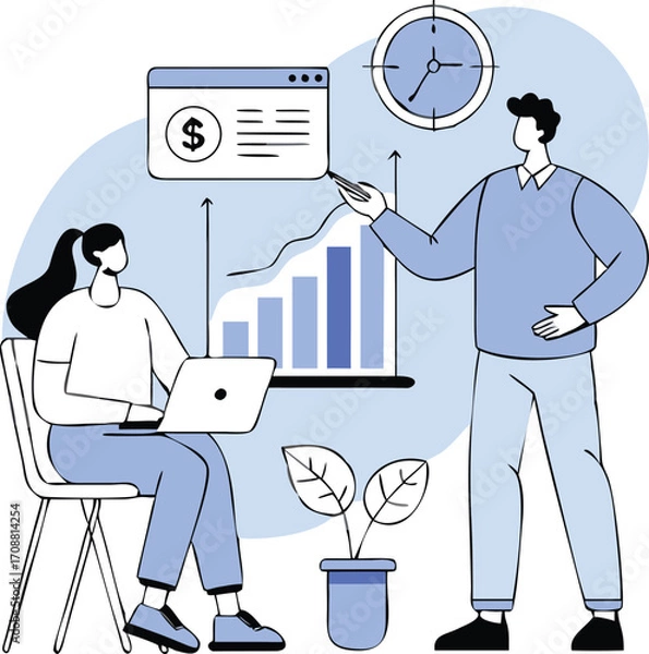 Fototapeta Flat Isometric Financial Advisor Explaining Investment Plans Illustration