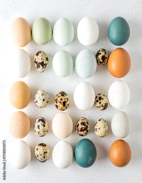 Obraz Assorted eggs arranged in a grid pattern