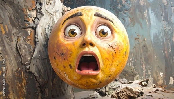 Obraz A large, round, yellow object with a scared face