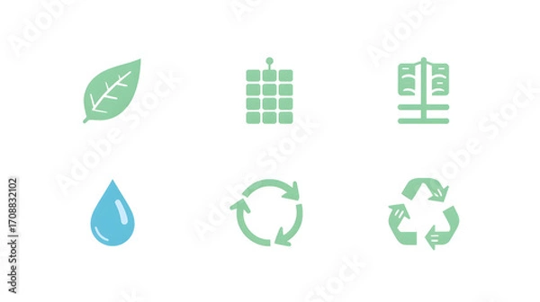 Fototapeta Minimal flat icon set concept for eco-app featuring a stylized leaf with rounded edges .