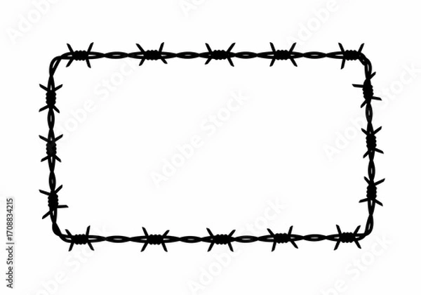 Fototapeta Barbed Wire Frame Border Silhouette Isolated On White For Warning, Security, And Design Elements