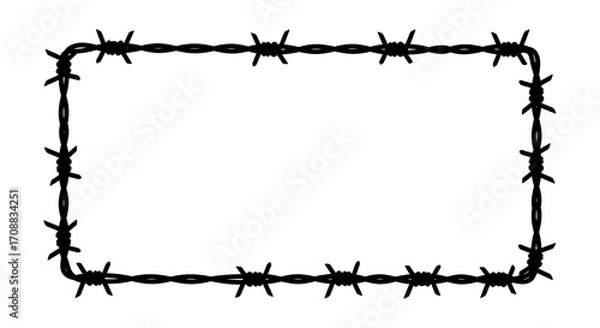 Fototapeta Barbed Wire Frame Border Silhouette Isolated On White For Warning, Security, And Design Elements
