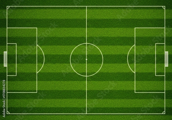 Fototapeta Top View Soccer Football Field Diagram On Green Grass With White Lines And Center Circle Markings