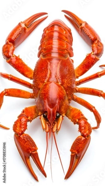 Fototapeta A vibrant red crayfish, top-down view