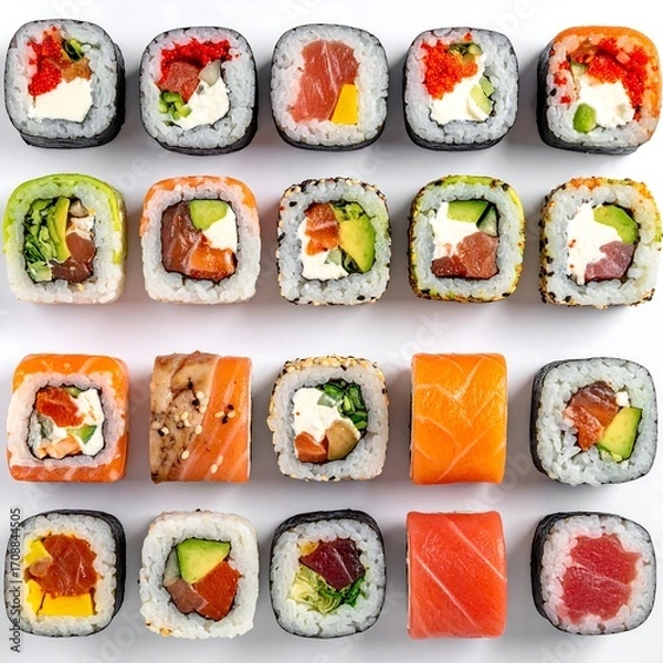 Obraz Assorted sushi rolls arranged in a grid