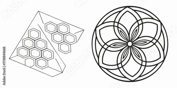 Obraz Geometric honeycomb structure and sacred geometry flower of life silhouette isolated on white background