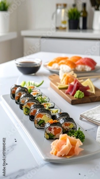 Obraz Assorted sushi rolls on a platter