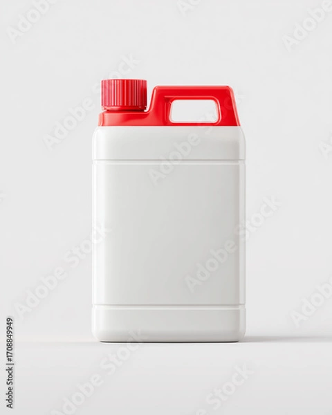 Fototapeta White Plastic Jerry Can with Red Cap Isolated on White Background