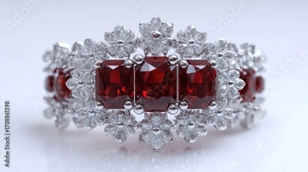 Fototapeta Elegant ruby and diamond ring