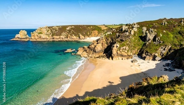 Fototapeta Coastal beach scene with cliffs