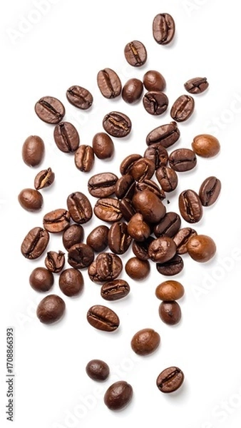 Obraz Coffee beans scattered on white