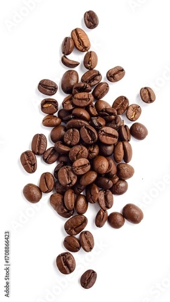 Obraz Coffee beans scattered on white background