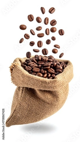 Obraz Coffee beans spilling from burlap sack