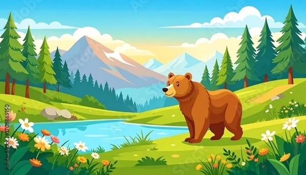 Obraz Bear by a mountain lake