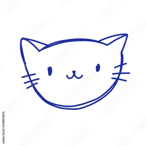 Fototapeta Blue ballpen scribble cat. Simple scratch squiggle. Hand drawn strokes doodles. Grunge marker art
