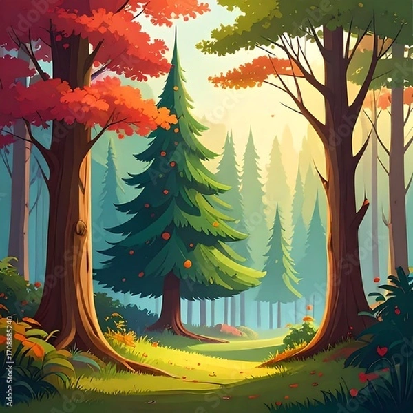 Obraz Autumn forest scene with sunlit path
