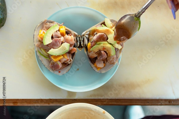 Fototapeta clam ceviche on shell 
